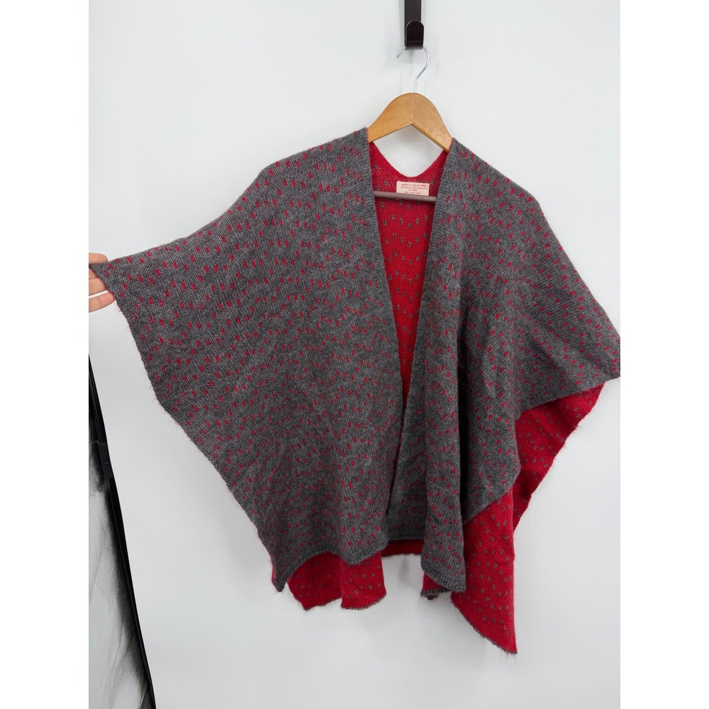 Nardi & Tagliaferri Mohair Wool Knit Poncho Wrap Women OS Red Grey Reversible